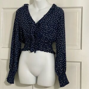 Princess Polly Polka Dot Long‎ Sleeve Ruffle Crop Top